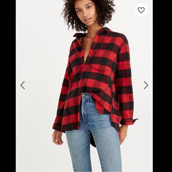 Madewell Tops - Madewell ❤️🖤 Flannel Oversized Ex-Boyfriend Shirt in Buffalo Check in Red/Black